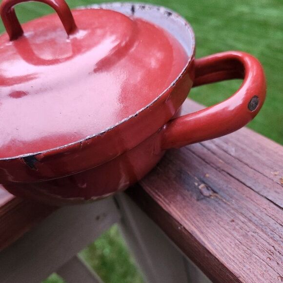 Vintage 1930s Kosmos Schutz-Marke Enamel Saucepan Pan with Cover Brown Gray - Picture 5 of 10